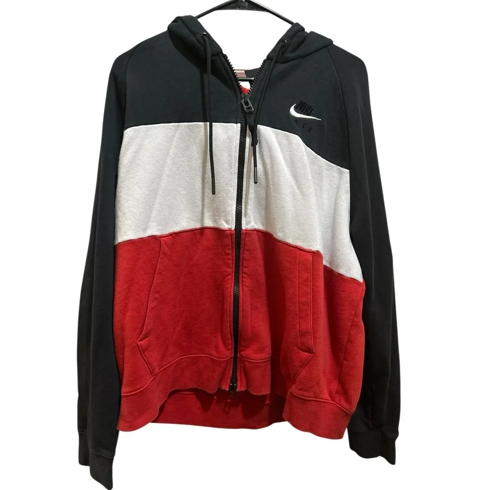 Nike‎ Air Colorblock Zip Up Hoodie Black White Red Men's Size Large